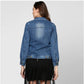 Generic Women's Denim Washed Long Sleeves Jacket (Blue)