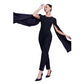 Generic Women's Polyeter Solid Cape Sleeve Jumpsuit (Black)
