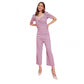 Generic Women's Polyester Lycra Solid Puff Sleeve Jumpsuit (Lavender)