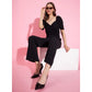 Generic Women's Polyester Lycra Solid Puff Sleeve Jumpsuit (Black)