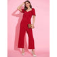 Generic Women's Polyester Lycra Solid Puff Sleeve Jumpsuit (Red)
