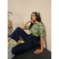 Generic Women's Polyester Floral Half Sleeves Jumpsuit (Navy - Yellow)
