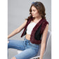Generic Women's Denim And Fur Solid Sleeveless Shrug (Black - Maroon)