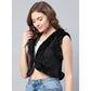 Generic Women's Denim And Fur Solid Sleeveless Shrug (Black)