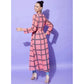 Generic Women's Polyester Check Long Sleeves Shrug (Pink)