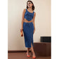 Generic Women's Denim Lycra Solid Button Skirt (Blue)