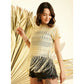 Generic Women's Polyester Lace Self Design Short Sleeve Top (Yellow)