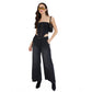 Generic Women's Denim Lycra Solid Sleeveless Top (Black)
