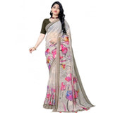 Generic Women's Georgette Floral Printed Saree With Unstitched Blouse 5.5Mtr (Beige)