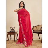 Generic Women's Georgette Printed Saree With Unstitched Blouse 5.5Mtr (Red)