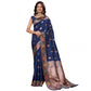 Generic Women's Faux_Banarasi_Silk Woven Saree With Unstitched Blouse 5.5Mtr (Navy_Blue)