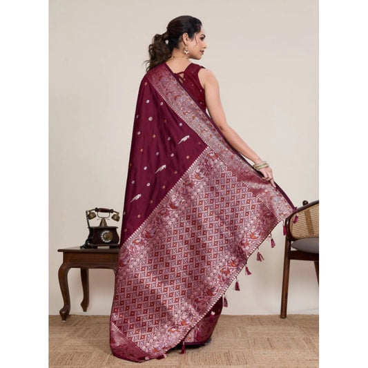 Generic Women's Jacquard Woven Saree With Unstitched Blouse 5.5Mtr (Maroon)