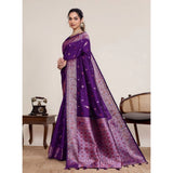 Generic Women's Jacquard Woven Saree With Unstitched Blouse 5.5Mtr (Purple)