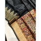 Generic Women's Tussar Silk Madhubani Saree With Unstitched Blouse 5.5Mtr (Black)