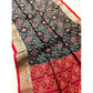 Generic Women's Raw Silk Ikkat Saree With Unstitched Blouse 5.5Mtr (Black)