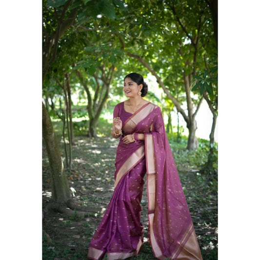 Generic Women's Silk_Blend Butti Pattern Saree With Unstitched Blouse 5.5Mtr (Purple)