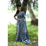 Generic Women's Faux_Tussar_Silk Abstract_Print Saree With Unstitched Blouse 5.5Mtr (Blue)
