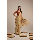 Generic Women's Blended_Cotton Floral Motifs And Woven Buttas Saree With Unstitched Blouse 5.5Mtr (Light_Beige)