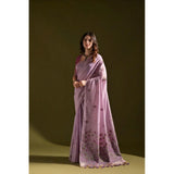 Generic Women's Blended_Cotton Floral Saree With Unstitched Blouse 5.5Mtr (Lavender)