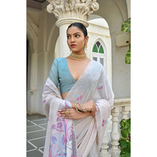 Generic Women's Blended_Cotton Floral Weaving Pattern Saree With Unstitched Blouse 5.5Mtr (Pink)