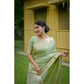 Generic Women's Faux_Banarasi Lining Pattern Saree With Unstitched Blouse 5.5Mtr (Light_Green)
