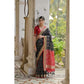 Generic Women's Silk_Blend Ethnic Ikat Pattern Saree With Unstitched Blouse 5.5Mtr (Black)