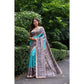 Generic Women's Faux_Tussar Ethnic_Print Saree With Unstitched Blouse 5.5Mtr (Aqua_Blue)