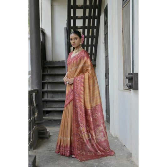 Generic Women's Faux_Tussar Ikat Saree With Unstitched Blouse 5.5Mtr (Rust)