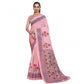 Generic Women's Linen Floral Printed Saree With Unstitched Blouse 5.5Mtr (Pink)