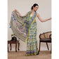 Generic Women's Linen Floral Printed Saree With Unstitched Blouse 5.5Mtr (Pista Green)