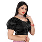 Generic Women's Jimmy Solid Designer Neck Elastic Sleeve Readymade Blouse (Black 38 , Alterable up to 42)-PID65827