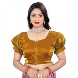 Generic Women's Jimmy Solid Designer Neck Elastic Sleeve Readymade Blouse (Gold 38 , Alterable up to 42)-PID65828