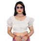 Generic Women's Jimmy Solid Designer Neck Elastic Sleeve Readymade Blouse (White 38 , Alterable up to 42)-PID65836