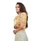 Generic Women's Jimmy Solid V Neck Puff Sleeve Readymade Blouse (Beige 38 , Alterable up to 42)-PID65837