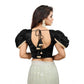 Generic Women's Jimmy Solid V Neck Puff Sleeve Readymade Blouse (Black 38 , Alterable up to 42)-PID65838