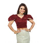 Generic Women's Jimmy Solid V Neck Puff Sleeve Readymade Blouse (Maroon 38 , Alterable up to 42)-PID65840