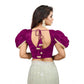Generic Women's Jimmy Solid V Neck Puff Sleeve Readymade Blouse (Purple 38 , Alterable up to 42)-PID65843