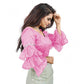 Generic Women's Organza Solid V Neck Layered Ruffle Sleeve Readymade Blouse (Light_Pink Free Size , up to 38–40 Bust)-PID65846