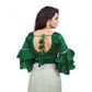 Generic Women's Organza Solid V Neck Layered Ruffle Sleeve Readymade Blouse (Green Free Size , up to 38–40 Bust)-PID65850
