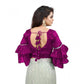 Generic Women's Organza Solid V Neck Layered Ruffle Sleeve Readymade Blouse (Magenta Free Size , up to 38–40 Bust)-PID65853