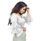 Generic Women's Organza Solid V Neck Layered Ruffle Sleeve Readymade Blouse (White Free Size , up to 38–40 Bust)-PID65859
