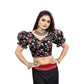 Generic Women's Organza Printed V Neck Puff Sleeve Readymade Blouse (Black 38 , Alterable up to 42)-PID65862