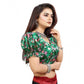 Generic Women's Organza Printed V Neck Puff Sleeve Readymade Blouse (Green 38 , Alterable up to 42)-PID65863