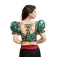 Generic Women's Organza Printed V Neck Puff Sleeve Readymade Blouse (Green 38 , Alterable up to 42)-PID65863