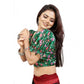 Generic Women's Organza Printed V Neck Puff Sleeve Readymade Blouse (Green 38 , Alterable up to 42)-PID65863