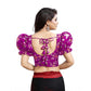 Generic Women's Organza Printed V Neck Puff Sleeve Readymade Blouse (Light_Purple 38 , Alterable up to 42)-PID65865
