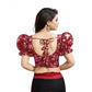 Generic Women's Organza Printed V Neck Puff Sleeve Readymade Blouse (Maroon 38 , Alterable up to 42)-PID65866