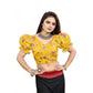 Generic Women's Organza Printed V Neck Puff Sleeve Readymade Blouse (Mustard 38 , Alterable up to 42)-PID65867