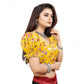 Generic Women's Organza Printed V Neck Puff Sleeve Readymade Blouse (Mustard 38 , Alterable up to 42)-PID65867