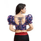 Generic Women's Organza Printed V Neck Puff Sleeve Readymade Blouse (Navy 38 , Alterable up to 42)-PID65868